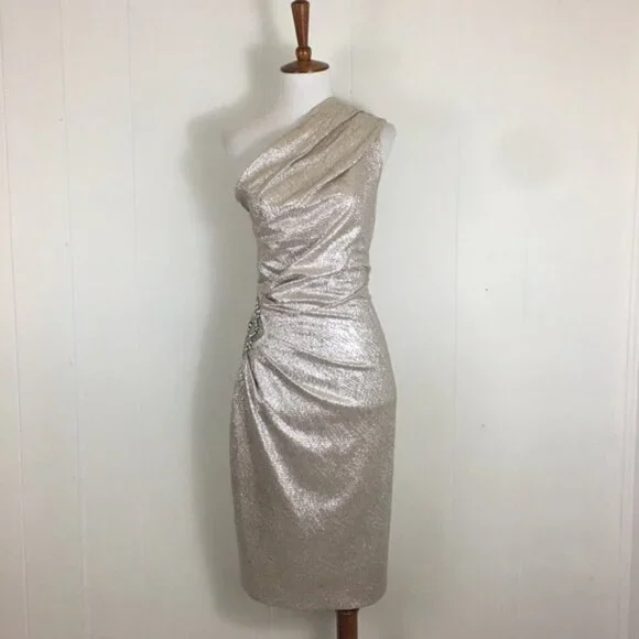 knee length dresses for ladies Metallic Tweed Color Blocked Short Sleeve Shift Dress main image 1